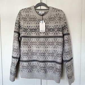 Industry Patterned Men’s Crew Neck Sweater NWT Size M Off White Cream Gray